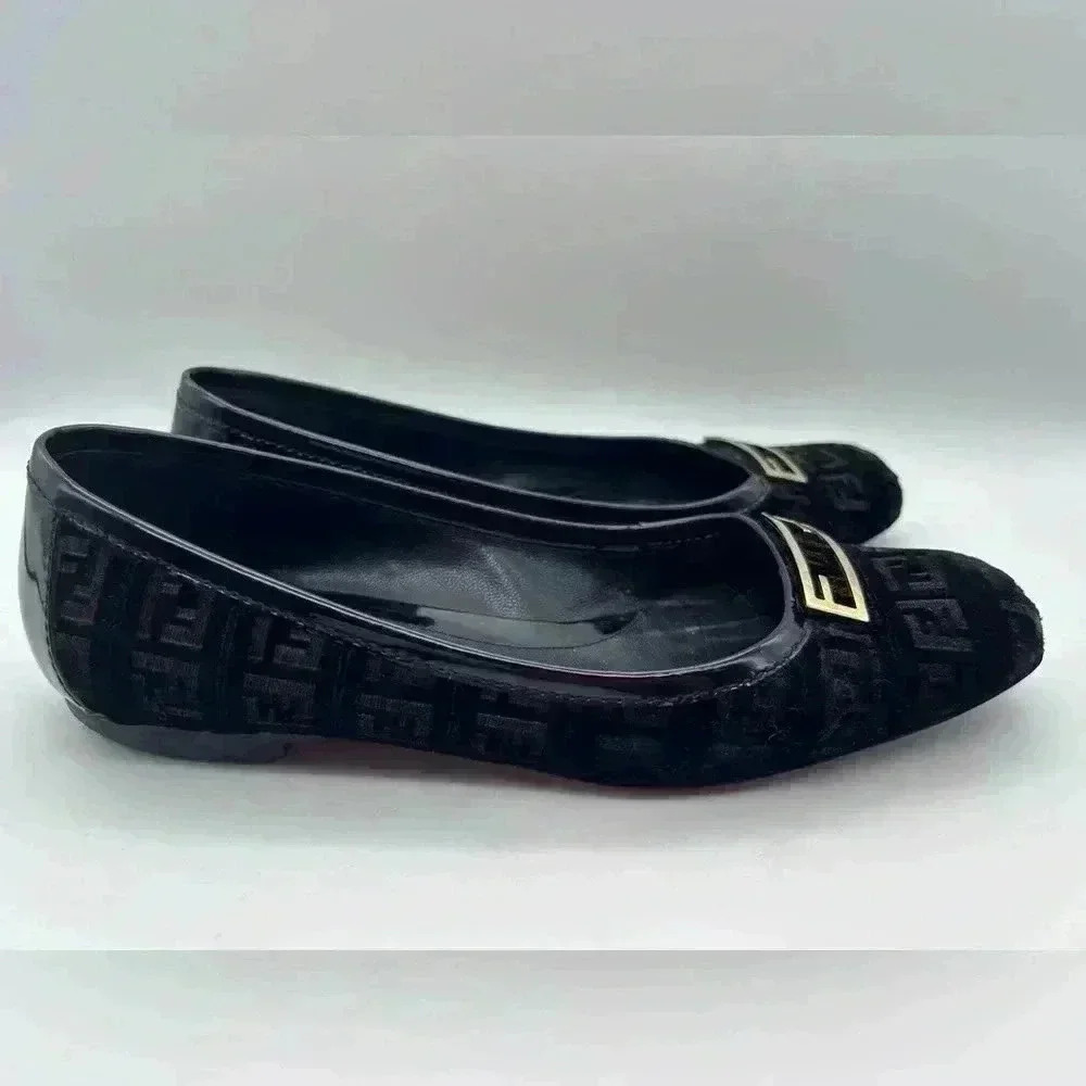 Fendi Italy Black Velour Slip-On Ballet Womens Flats 38 Look At Photos - Picture 4 of 15